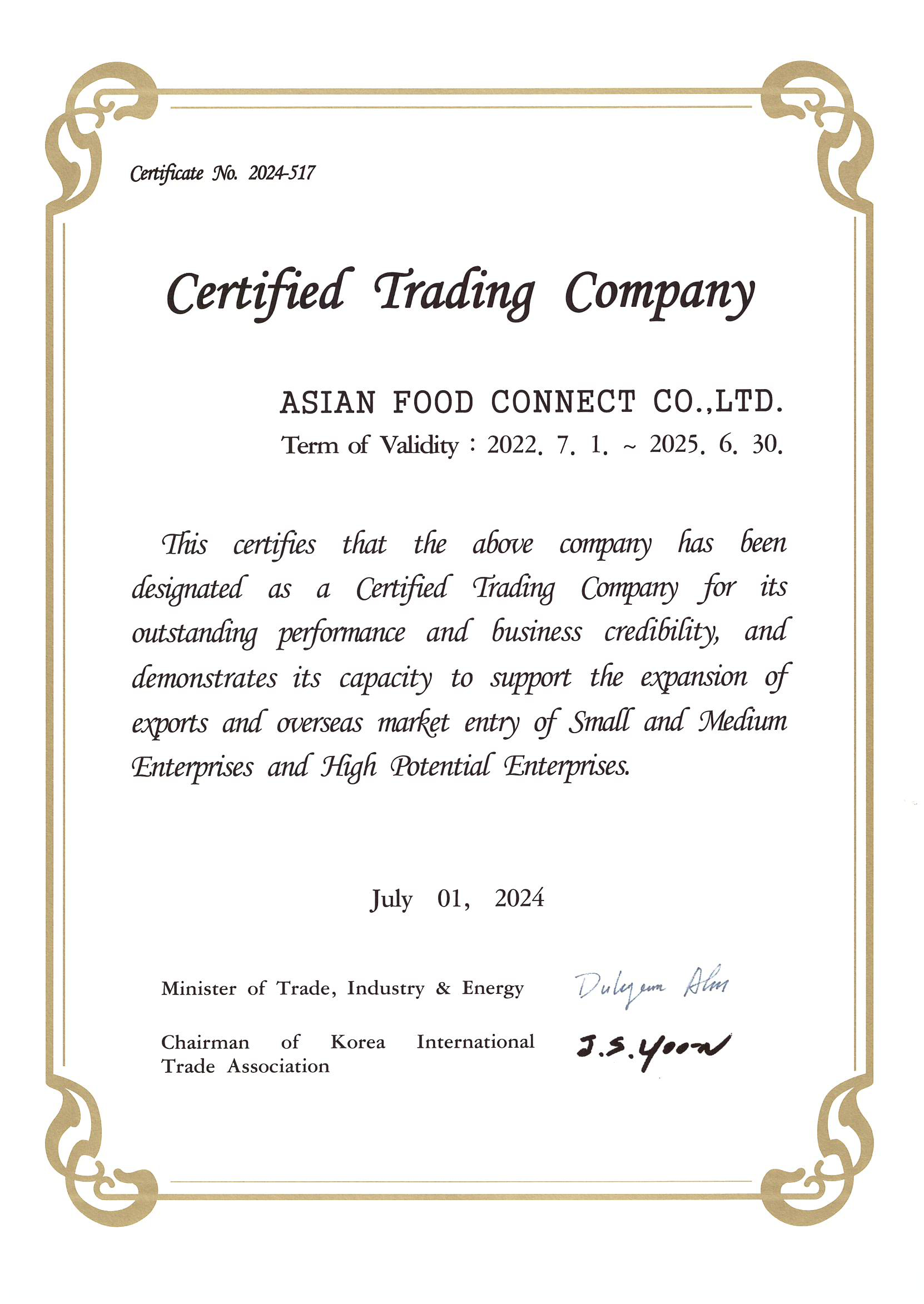 Specialized Trading Company Certificate