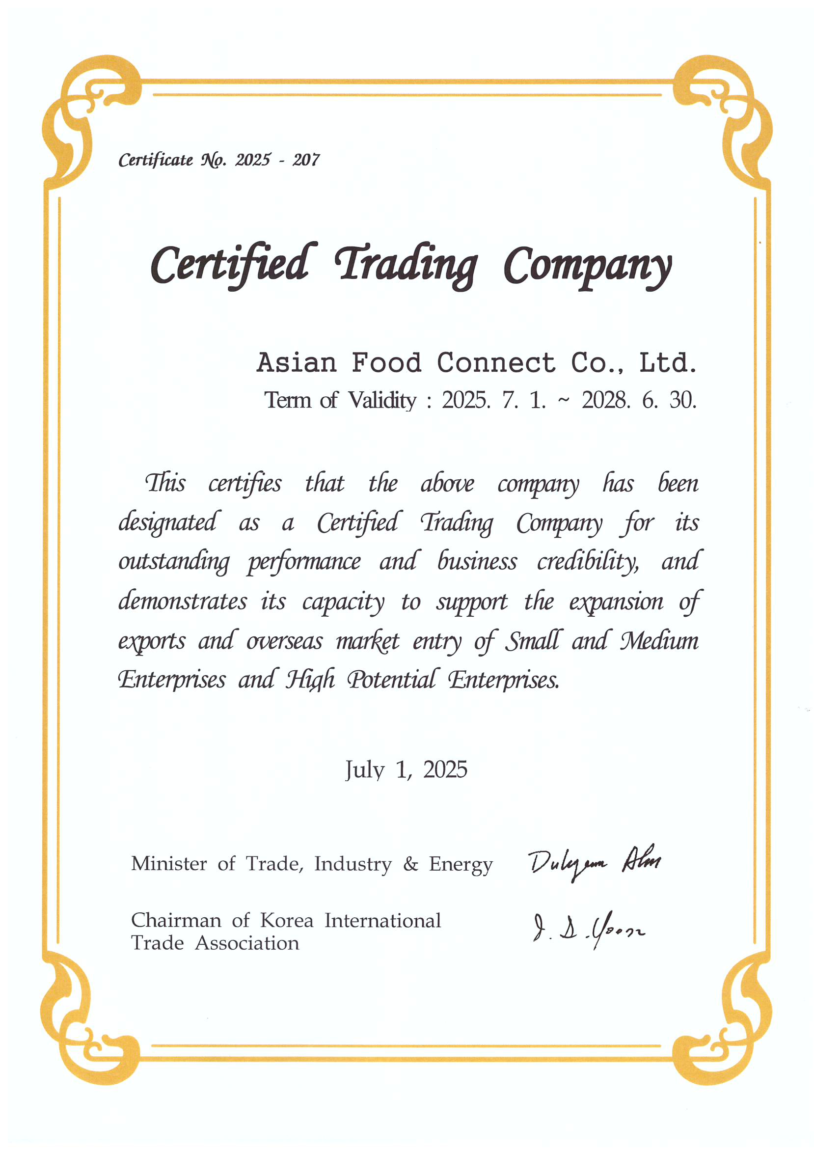Specialized Trading Company Certificate